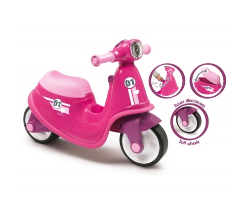 SMOBY Różowy jeździk skuter Ciche koła Pink Scooter