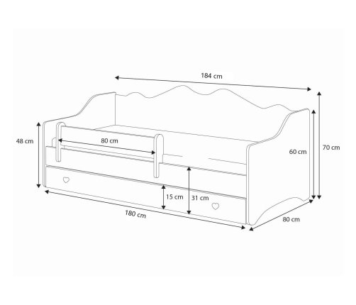 Emma youth bed 180x80 grey