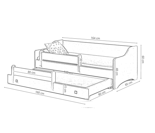 Двуспальная кровать ERYK II 160x80 - черные ручки
