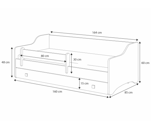 Single bed Erik 160x80 white - panel grey