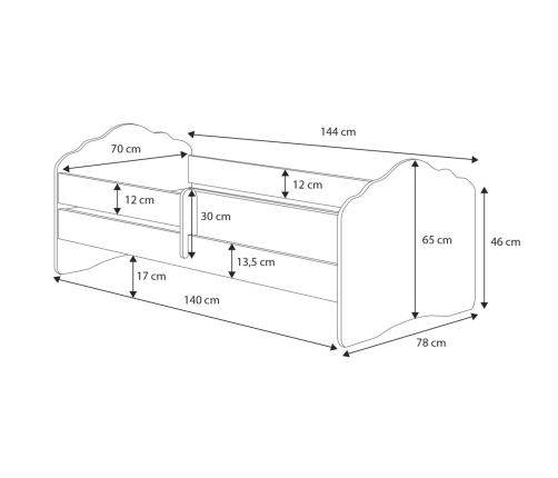 Wave children's bed 140x70 with railings - Princess