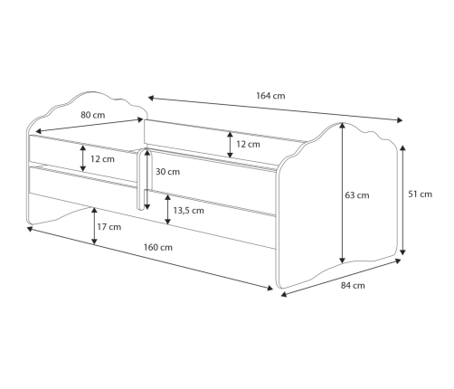 FALA children's bed 160x80 drawer - Girl with wings