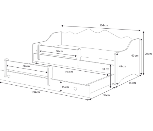 Двуспальная кровать ERYK II 160x80 - белые ручки