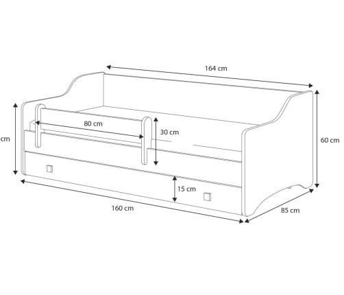 Vienguļamā gulta Erik 160x80 cm ar margām un atvilktni black