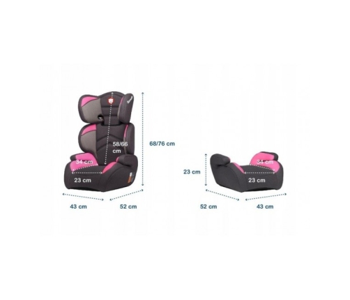 Bērnu Autokrēsls 15-36 kg Lionelo LARS candy pink