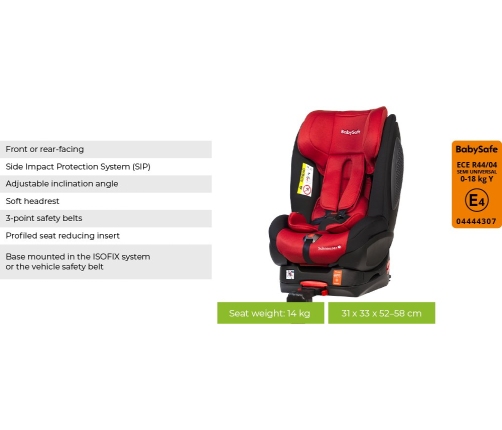 BabySafe Schnauzer Red Black + Base ISOFIX Детское автокресло 0-18 кг