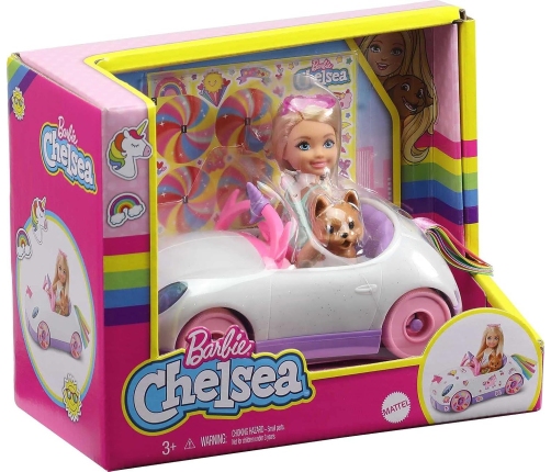 Barbie Club Chelsea Rainbow Unicorn Car & Puppy Lelle + Mašīna kabriolets