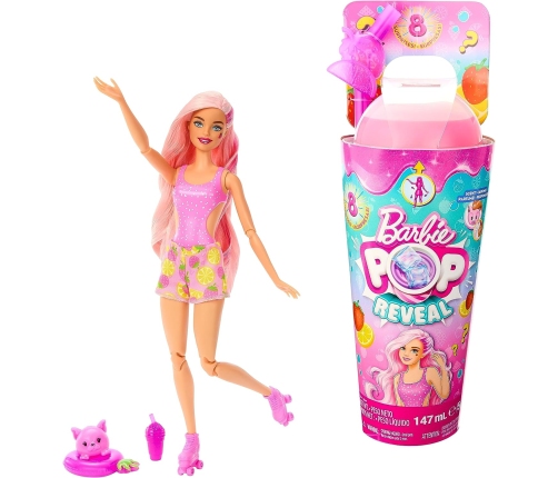 Barbie Pop Reveal Fruit Strawberry Lemonade + 8 Surprises Кукла + Стакан