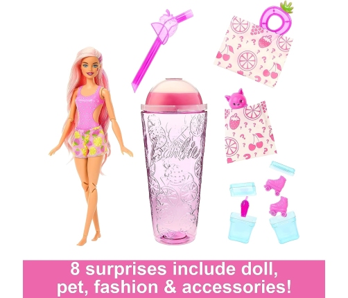 Barbie Pop Reveal Fruit Strawberry Lemonade + 8 Surprises Lelle + Krūze