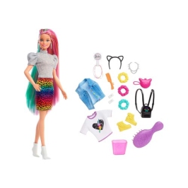 Barbie Rainbow Cheetah Hair Feature Doll кукла GRN81