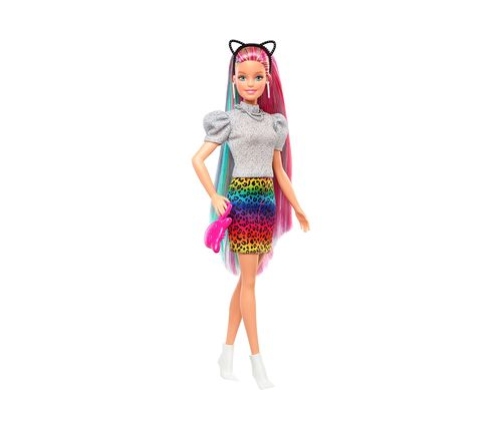 Barbie Rainbow Cheetah Hair Feature Doll кукла GRN81