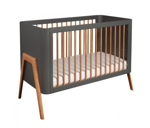 Детская кроватка с опускающейся боковиной TROLL Torsten Seal grey/teak COT-TR0596