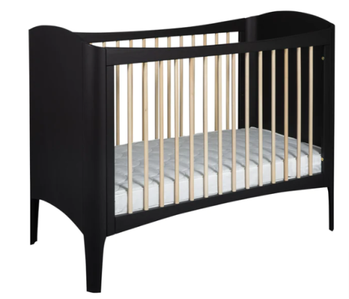 Детская кроватка со снимающийся боковиной TROLL COT WAVE Satin Black/wax