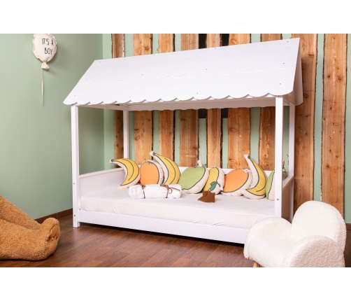 Bērnu gulta Māja ar jumtu 200x90 сm Childhome Rooftop bed frame house White