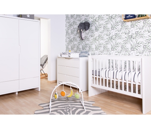 Bērnu gulta-transformeris CHILDHOME Quadro White Cot + Slats + Rails