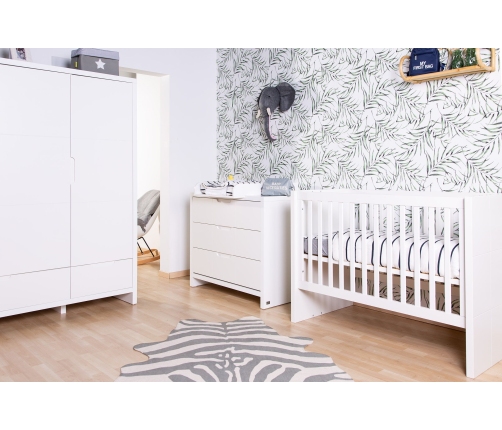 Bērnu gulta-transformeris CHILDHOME Quadro White Cot + Slats + Rails