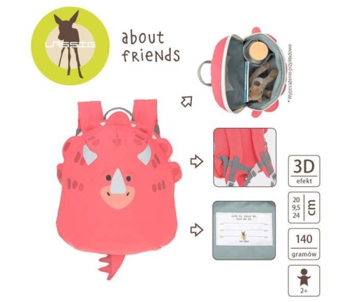 Bērnu mugursoma LASSIG About Friends Mini Dinozaur pink