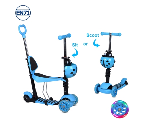Skrejritenis Bērniem ar rokturi Scooter Blue LED 5in1