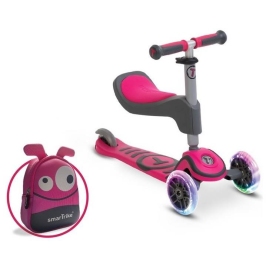 Трехколесный самокат Smart Trike Scooter T1 LED + Рюкзачёк Pink