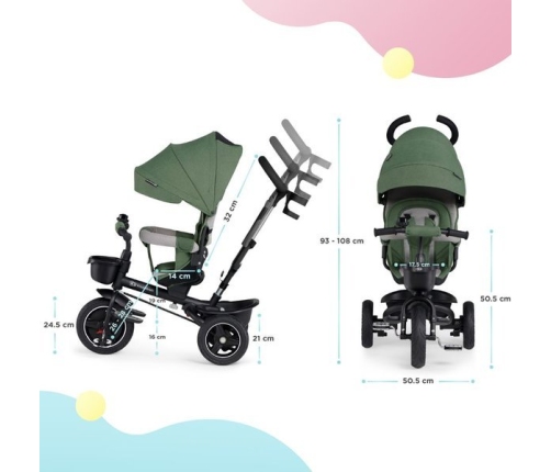 Детский трехколесный велосипед Kinderkraft Spinstep 5in1 Platinum green