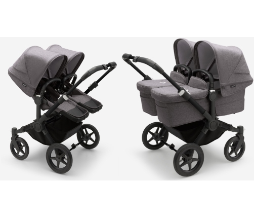 Bugaboo Donkey 5 TWIN Grey Melange Black frame Dvīņu Ratiņi Transformeris 2in1