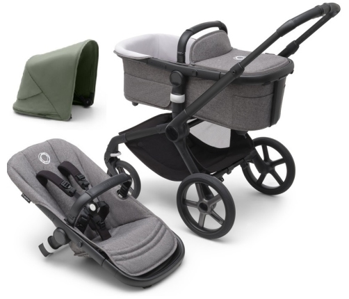 Bugaboo Fox 5 Grey Melange Детская Коляска 2в1 Black Pама + Kапюшон Forest Green