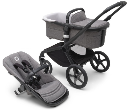 Bugaboo Fox 5 Grey Melange Bērnu Ratiņi 2in1 Black Rāmis + Jumts Misty White