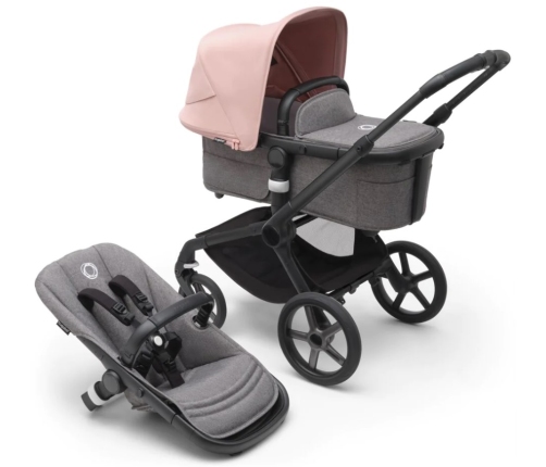 Bugaboo Fox 5 Grey Melange Bērnu Ratiņi 2in1 Black Rāmis + Jumts Morning Pink