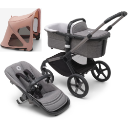 Bugaboo Fox 5 Grey Melange Bērnu Ratiņi 2in1 Grafīta rāmis + Jumts Breezy Sandy Pink