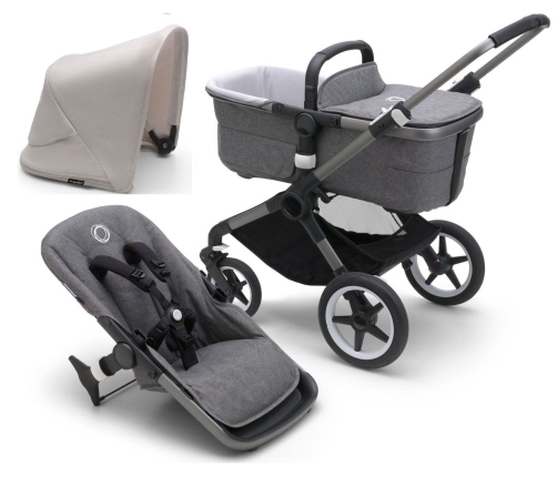 Bugaboo Fox 5 Grey Melange Bērnu Ratiņi 2in1 Grafīta rāmis + Jumts Misty White