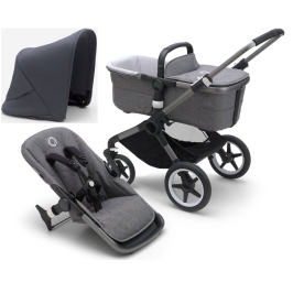 Bugaboo Fox 5 Grey Melange Детская Коляска 2в1 Графитовая рама + Kапюшон Stormy Blue