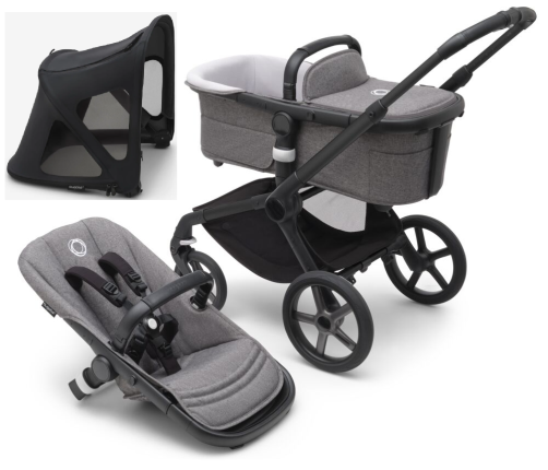 Bugaboo Fox 5 Grey Melange Bērnu Ratiņi 2in1 Melns rāmis + Jumts Breezy Midnight black