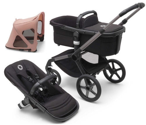 Bugaboo Fox 5 Midnight black Детская Коляска 2в1 Графитовая рама + Kапюшон Breezy V2 Sandy Pink