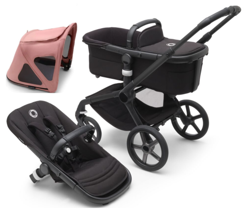 Bugaboo Fox 5 Midnight black Детская Коляска 2в1 Черная рама + Крыша Breezy Morning Pink