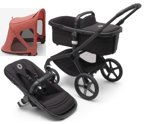 Bugaboo Fox 5 Midnight black Bērnu Ratiņi 2in1 Melns rāmis + Jumts Breezy Sunrise Red