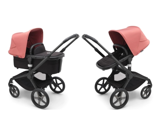 Bugaboo Fox 5 Midnight black Детская Коляска 2в1 Черная рама + Kапюшон Sunrise Red