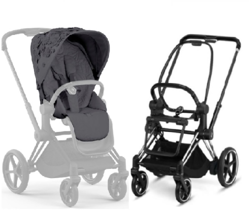 Cybex e-Priam Dream Grey Simply Flowers Chrome black frame Прогулочная Коляска