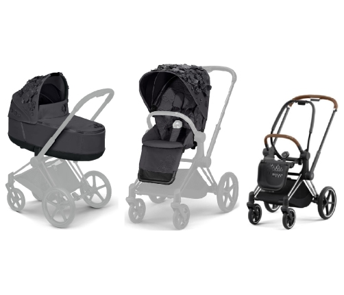 Cybex e-Priam Dream Grey Simply Flowers Chrome brown frame Bērnu Ratiņi 2in1