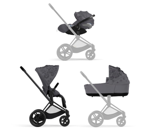 Cybex e-Priam Dream Grey Simply Flowers Chrome brown frame Прогулочная Коляска