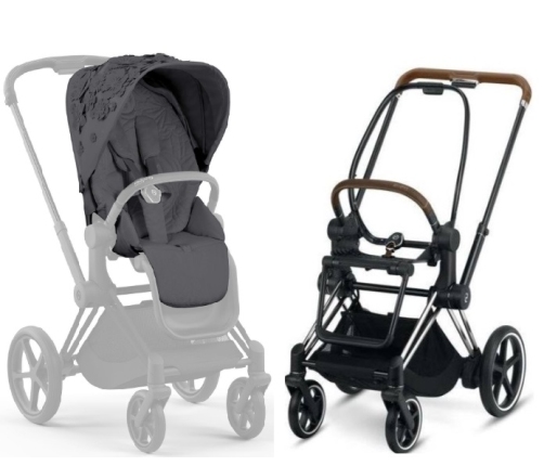 Cybex e-Priam Dream Grey Simply Flowers Chrome brown frame Прогулочная Коляска