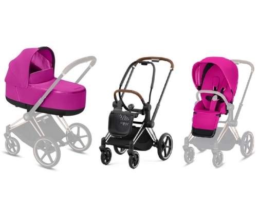 Cybex e-Priam Fancy Pink Chrome brown frame Bērnu Ratiņi 2in1