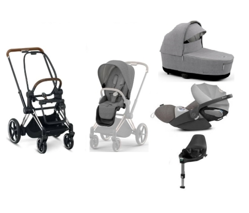 Cybex e-Priam Manhattan Grey Plus Chrome brown frame Детская Коляска 4 в 1