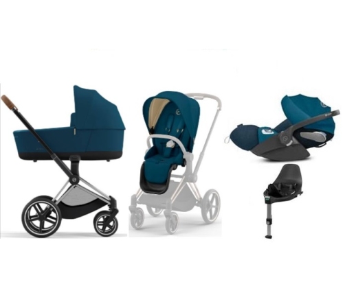 Cybex e-Priam Mountain Blue Chrome brown frame Bērnu Ratiņi 4in1