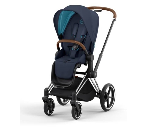 Cybex e-Priam Nautical Blue Chrome brown frame Pastaigu Ratiņi