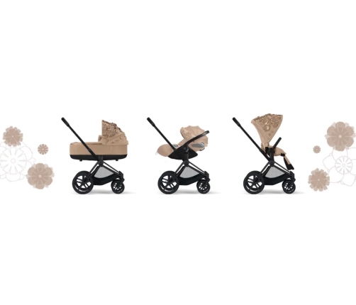 Cybex e-Priam Pale Blush Simply Flowers Chrome brown frame Прогулочная Коляска