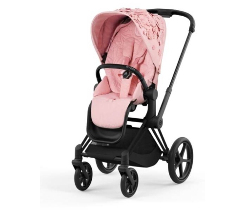 Cybex e-Priam Pale Blush Simply Flowers Matt black frame Прогулочная Коляска