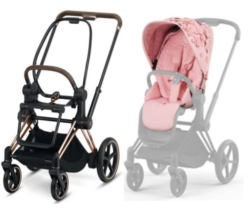 Cybex e-Priam Pale Blush Simply Flowers Rosegold frame Pastaigu Ratiņi