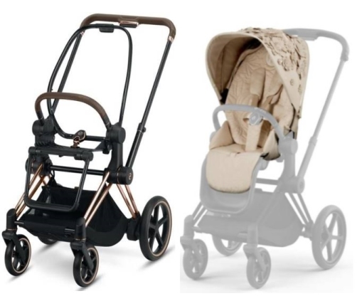 Cybex e-Priam Pale Blush Simply Flowers Rosegold frame Pastaigu Ratiņi