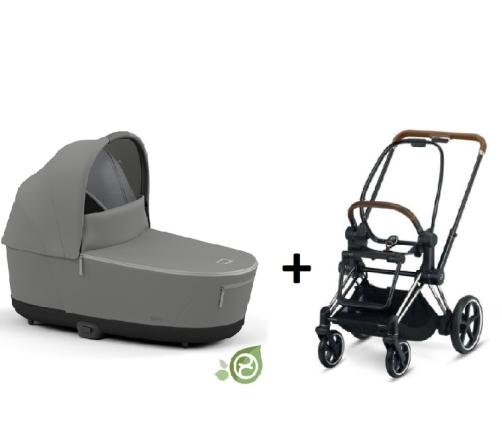 Cybex e-Priam Pearl Grey Conscious Eco Chrome brown frame Коляска с Люлькой