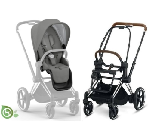 Cybex e-Priam Pearl Grey Eco/ Conscious Chrome brown frame Pastaigu Ratiņi